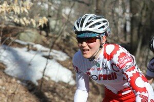 Lenore Pipes (Cornell) climbing the wall in the Criterium - Photo by Jan Polk